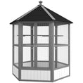 Load image into Gallery viewer, PawHut 69" Large Wooden Hexagonal Outdoor Aviary Flight Bird Cage With Covered Roof, Light Gray