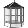 Load image into Gallery viewer, PawHut 69" Large Wooden Hexagonal Outdoor Aviary Flight Bird Cage With Covered Roof, Light Gray