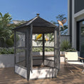 Load image into Gallery viewer, PawHut 69" Large Wooden Hexagonal Outdoor Aviary Flight Bird Cage With Covered Roof, Light Gray