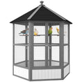 Load image into Gallery viewer, PawHut 69" Large Wooden Hexagonal Outdoor Aviary Flight Bird Cage With Covered Roof, Light Gray