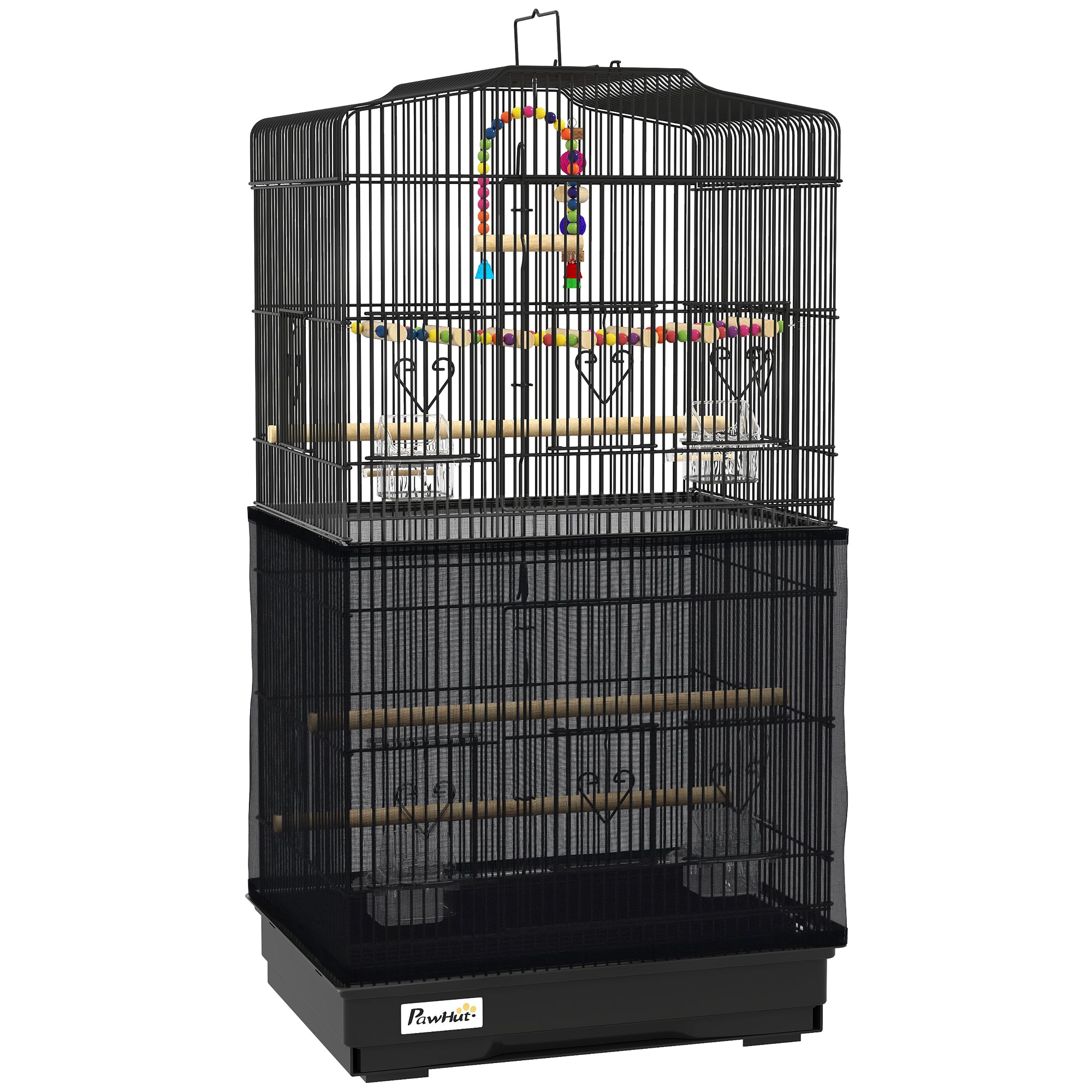 36" Bird Cage for Finches, Canaries Budgies, Parrot Cage with Accessories, Handle, Mesh Cover, Tray, Black