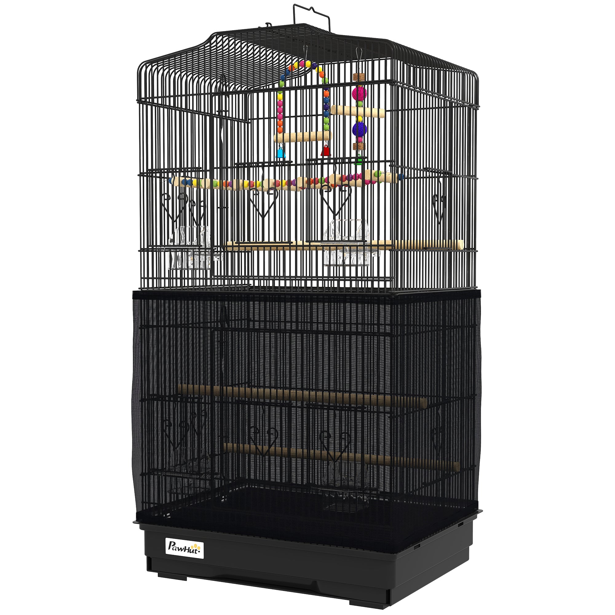 36" Bird Cage for Finches, Canaries Budgies, Parrot Cage with Accessories, Handle, Mesh Cover, Tray, Black