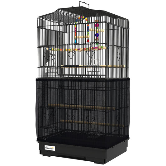 36" Bird Cage for Finches, Canaries Budgies, Parrot Cage with Accessories, Handle, Mesh Cover, Tray, Black