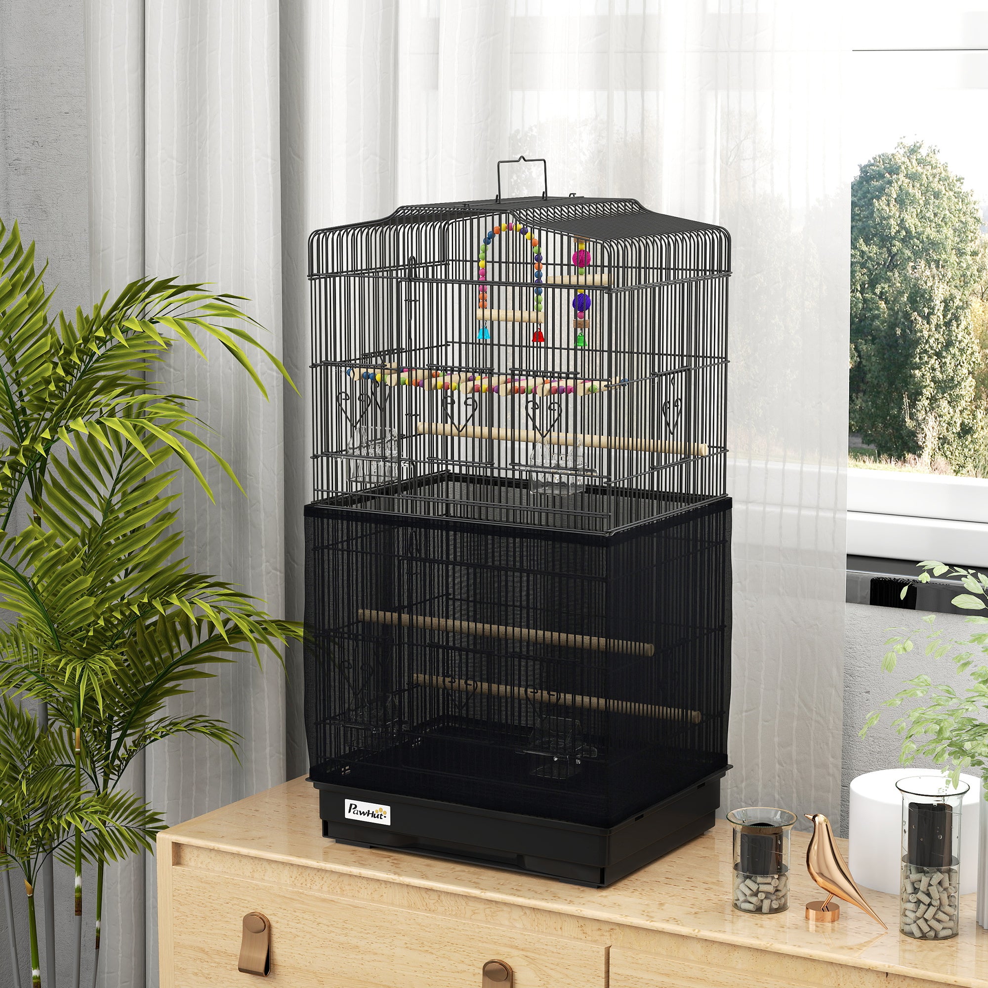 36" Bird Cage for Finches, Canaries Budgies, Parrot Cage with Accessories, Handle, Mesh Cover, Tray, Black