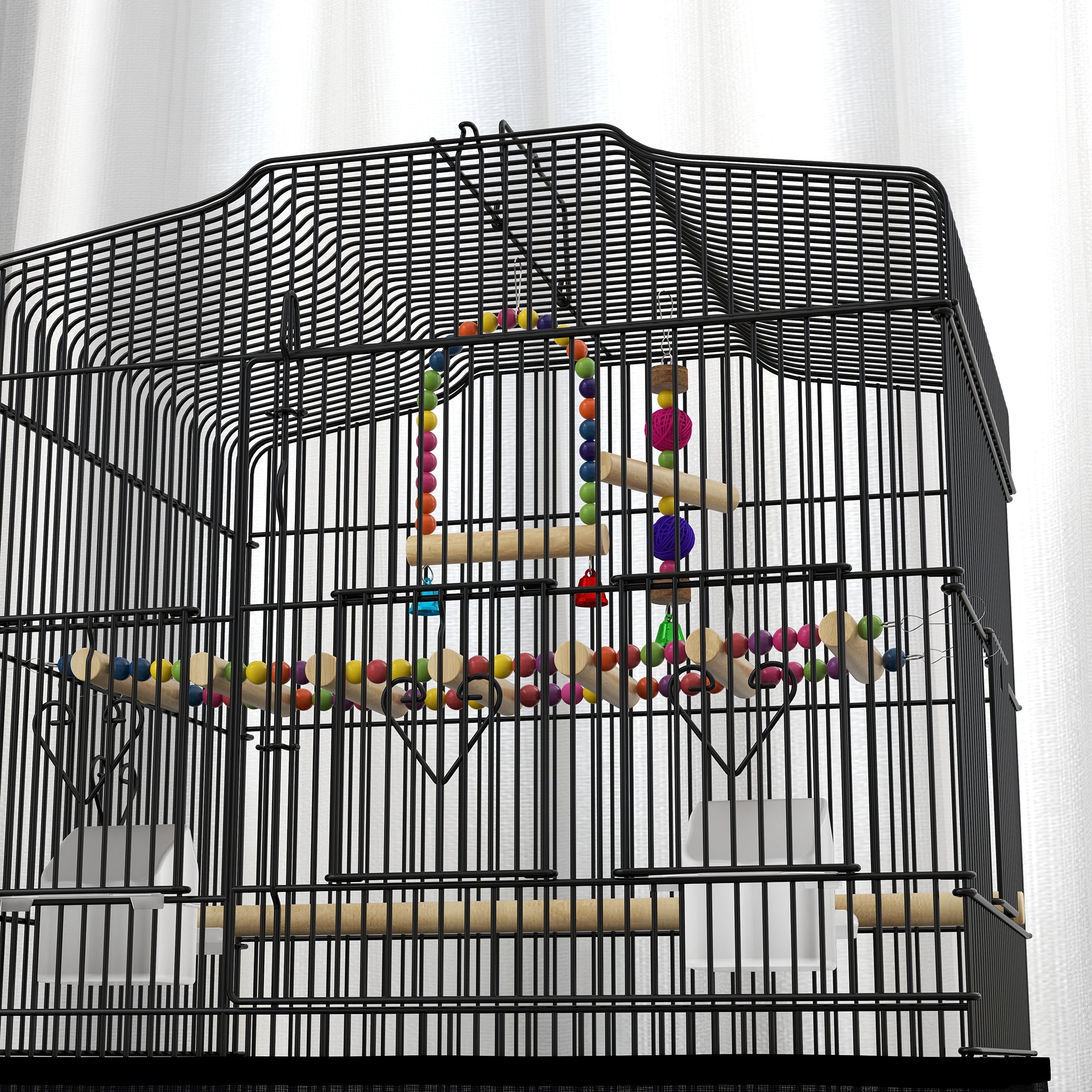 36" Bird Cage for Finches, Canaries Budgies, Parrot Cage with Accessories, Handle, Mesh Cover, Tray, Black