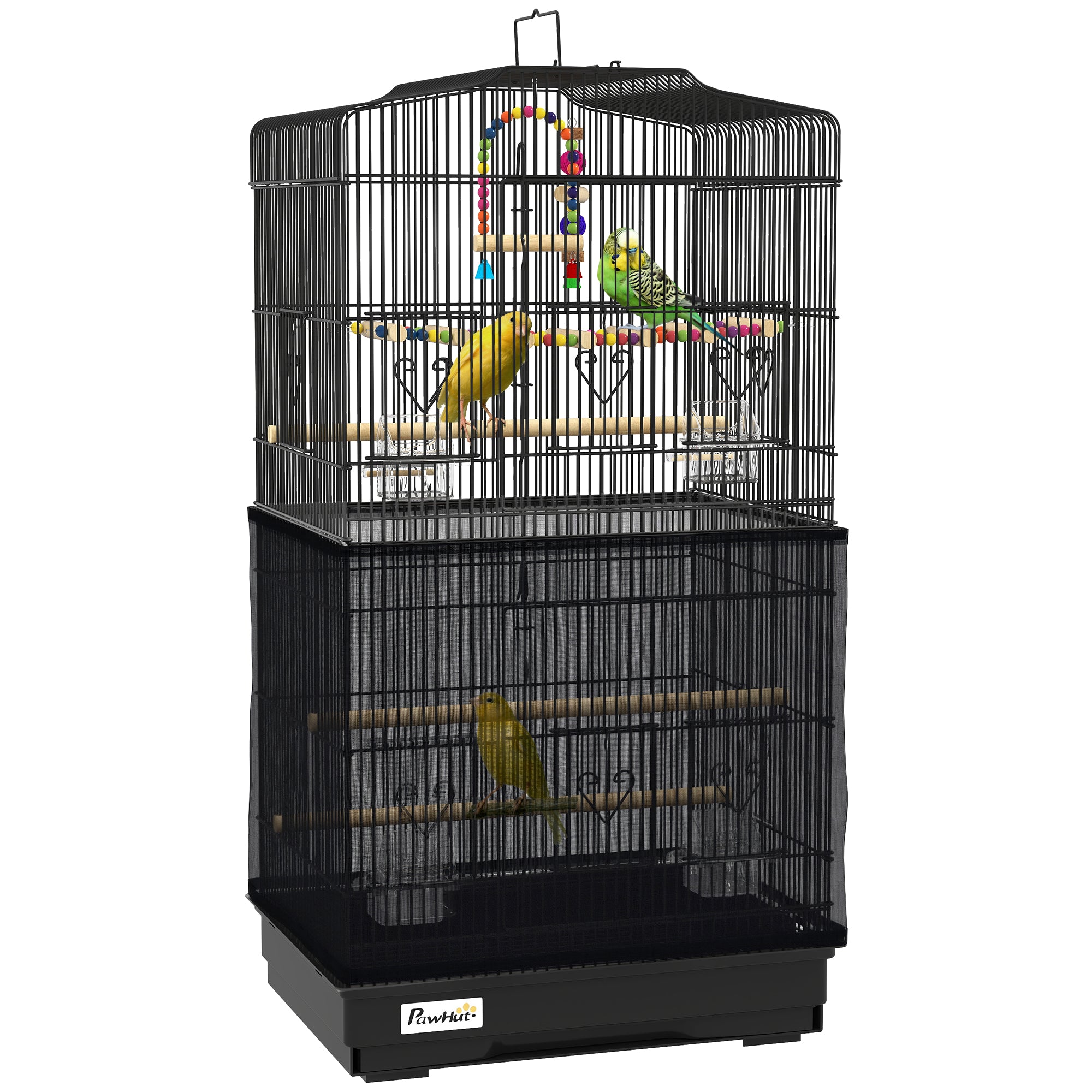 36" Bird Cage for Finches, Canaries Budgies, Parrot Cage with Accessories, Handle, Mesh Cover, Tray, Black