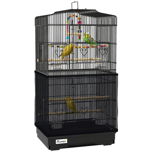 36" Bird Cage for Finches, Canaries Budgies, Parrot Cage with Accessories, Handle, Mesh Cover, Tray, Black