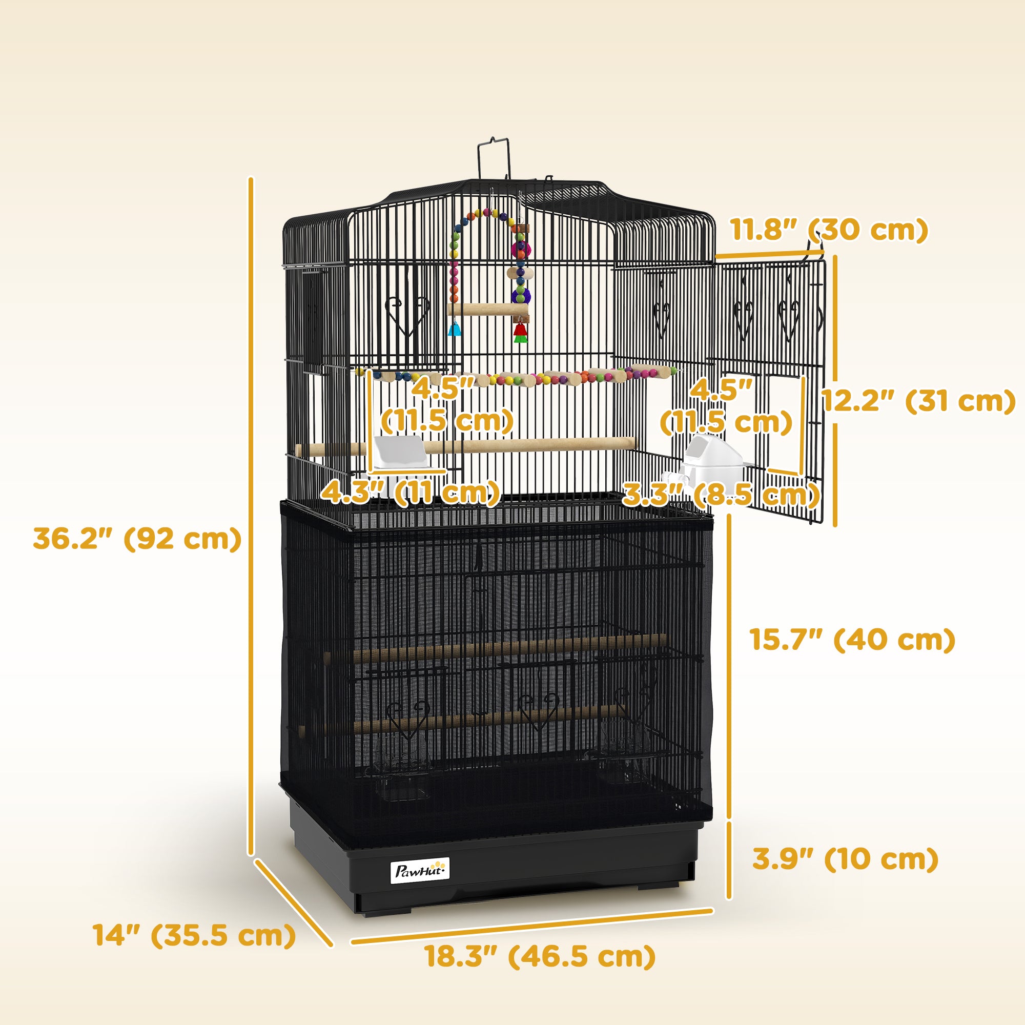 36" Bird Cage for Finches, Canaries Budgies, Parrot Cage with Accessories, Handle, Mesh Cover, Tray, Black
