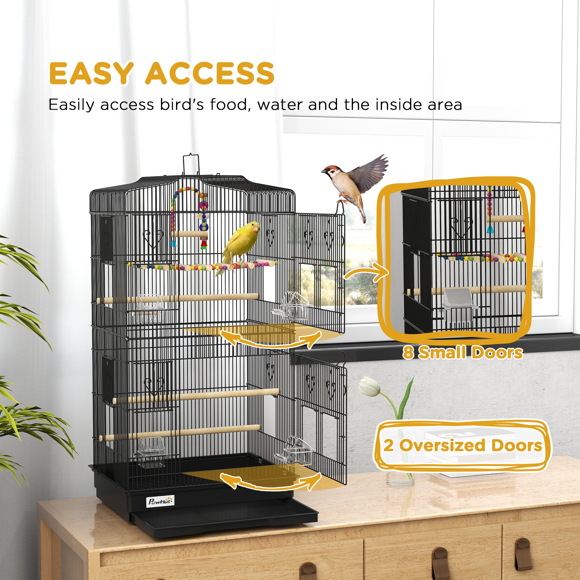 36" Bird Cage for Finches, Canaries Budgies, Parrot Cage with Accessories, Handle, Mesh Cover, Tray, Black