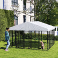 Load image into Gallery viewer, PawHut 9.8' x 9.8' x 6.8' Outdoor Dog Kennel, Welded Wire Heavy Duty Dog Run with 360° Rotating & 4 Level Adjustable Bowls, Dog Kennel Outside with Waterproof & UV Resistant Cover, for S&M&L Dogs