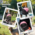 Load image into Gallery viewer, 4 Wheels Pet Stroller, 3 in 1 Dog Cat Travel Folding Carrier, for Small Dogs, Detachable, w/ Brake, Canopy, Basket, Storage Bag - Pink
