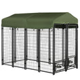 Load image into Gallery viewer, Outdoor Dog Kennel, Run, Large Wire Steel Fence, Lockable Pet Playpen Enclosure, with Water-, UV-Resistant Canopy Top, Door, Rotating Bowl Holders, 8ft x 4ft x 6ft, Green