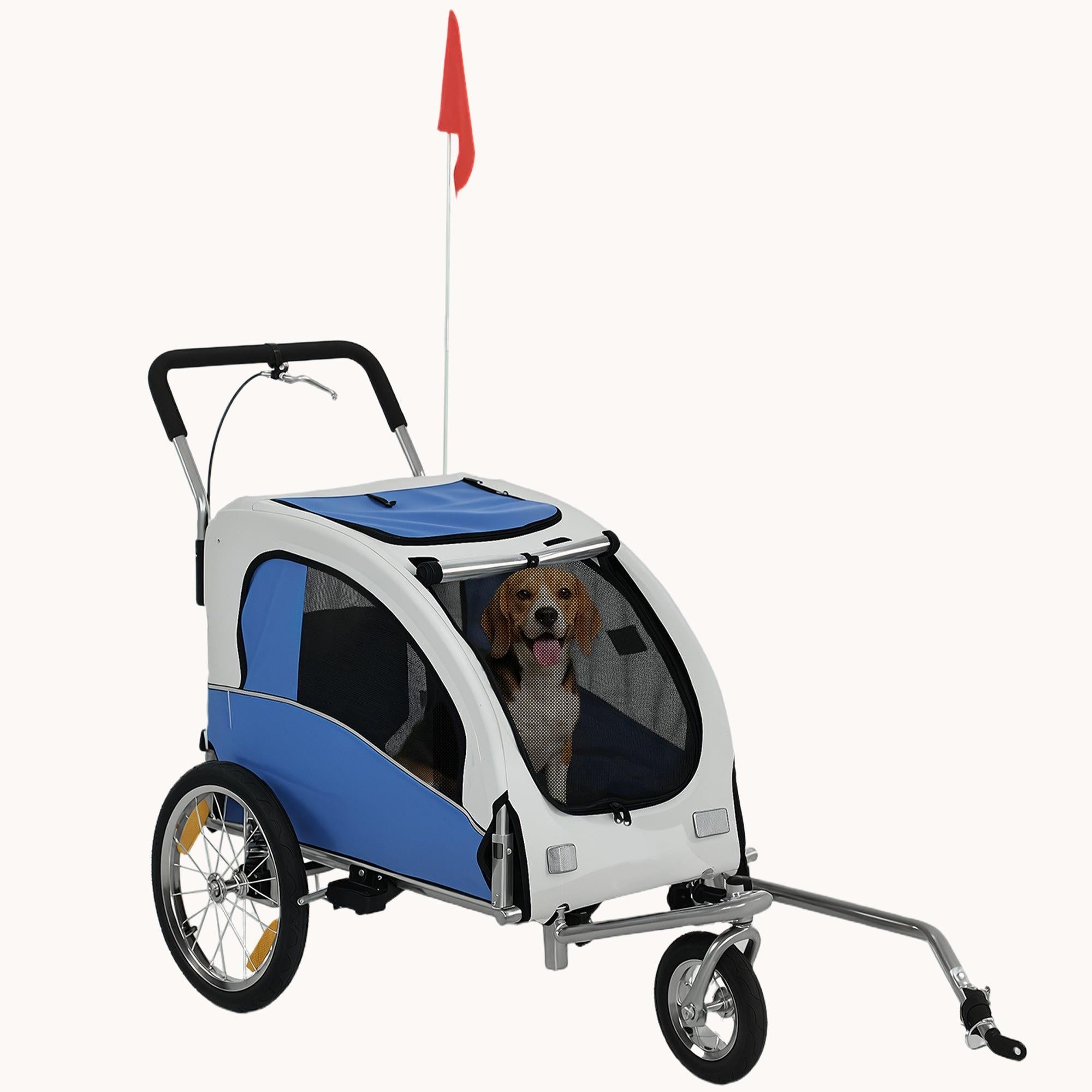 PawHut 2-in-1 Dog Bike Trailer and Pet Stroller for Dogs up to 44 lbs Light Gray