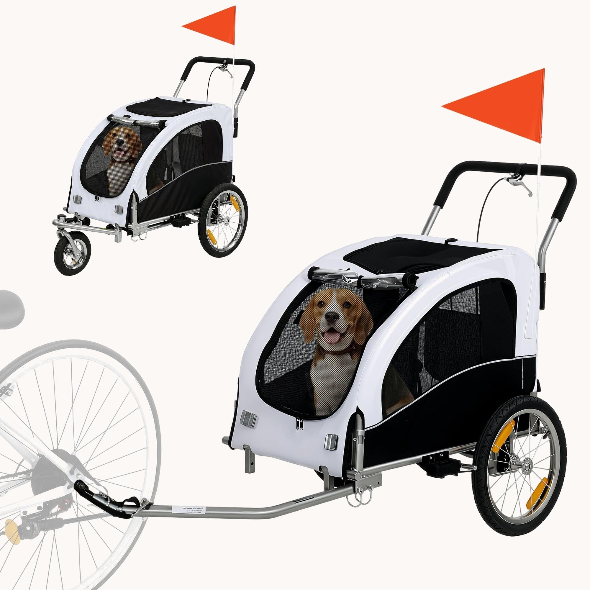 PawHut 2-in-1 Dog Bike Trailer & Stroller with Suspension for Dogs up to 44 lbs White