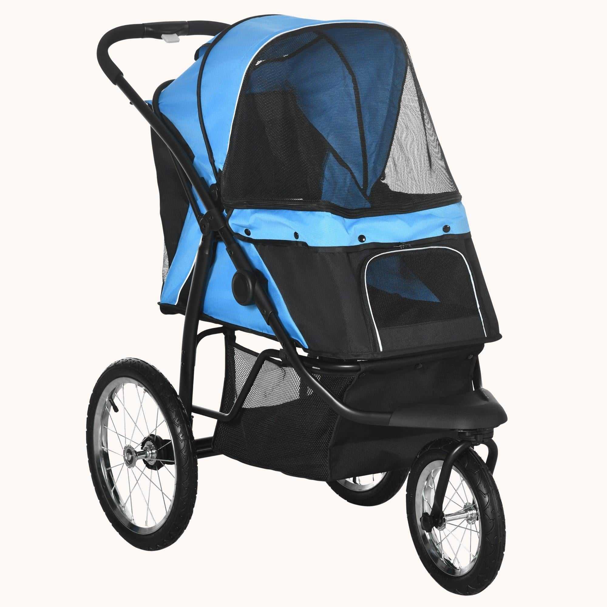 PawHut EasyFold Trail Pet Stroller with Rubber Wheels Blue