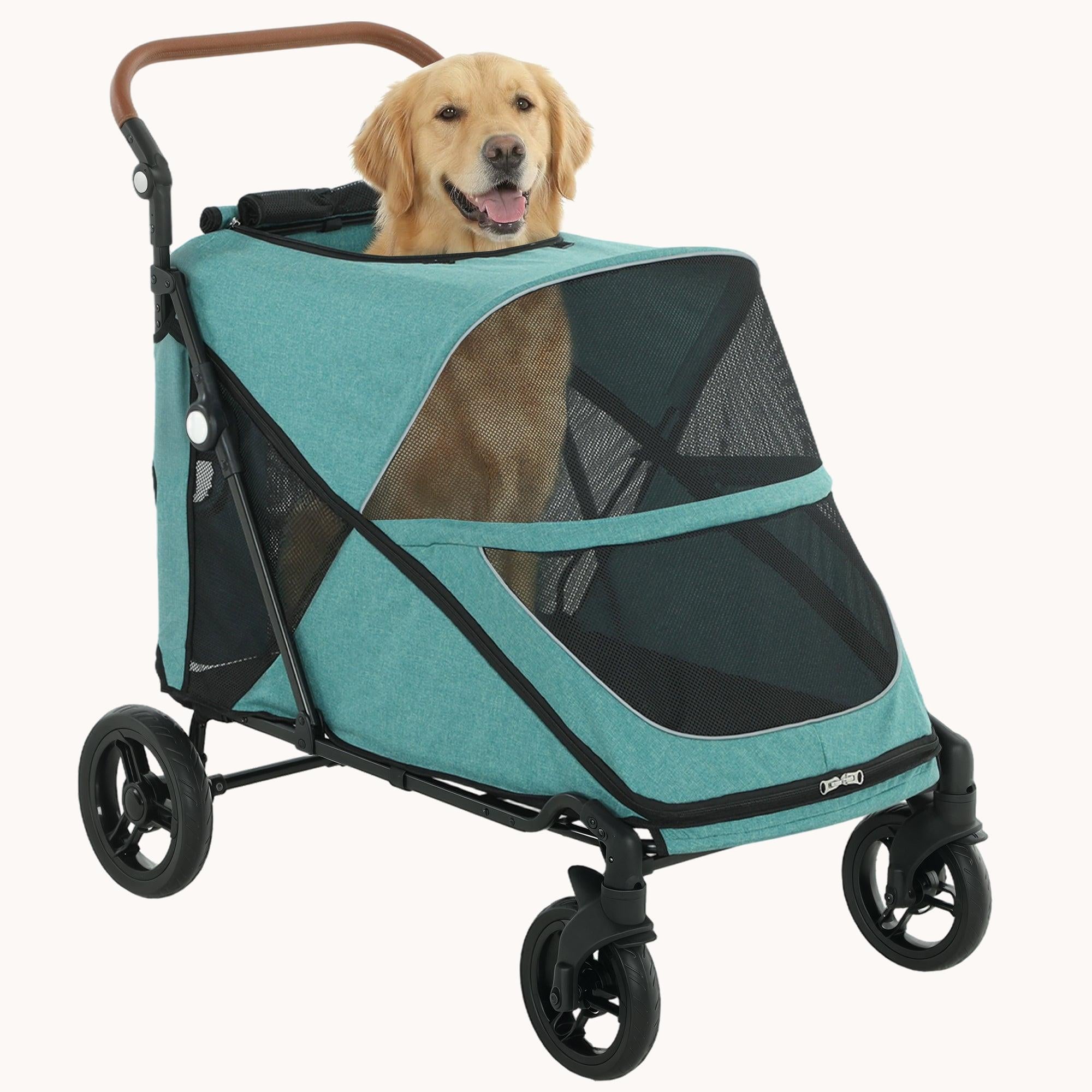 Large Dog Stroller with One-Click Fold & Adjustable Handle, Blue