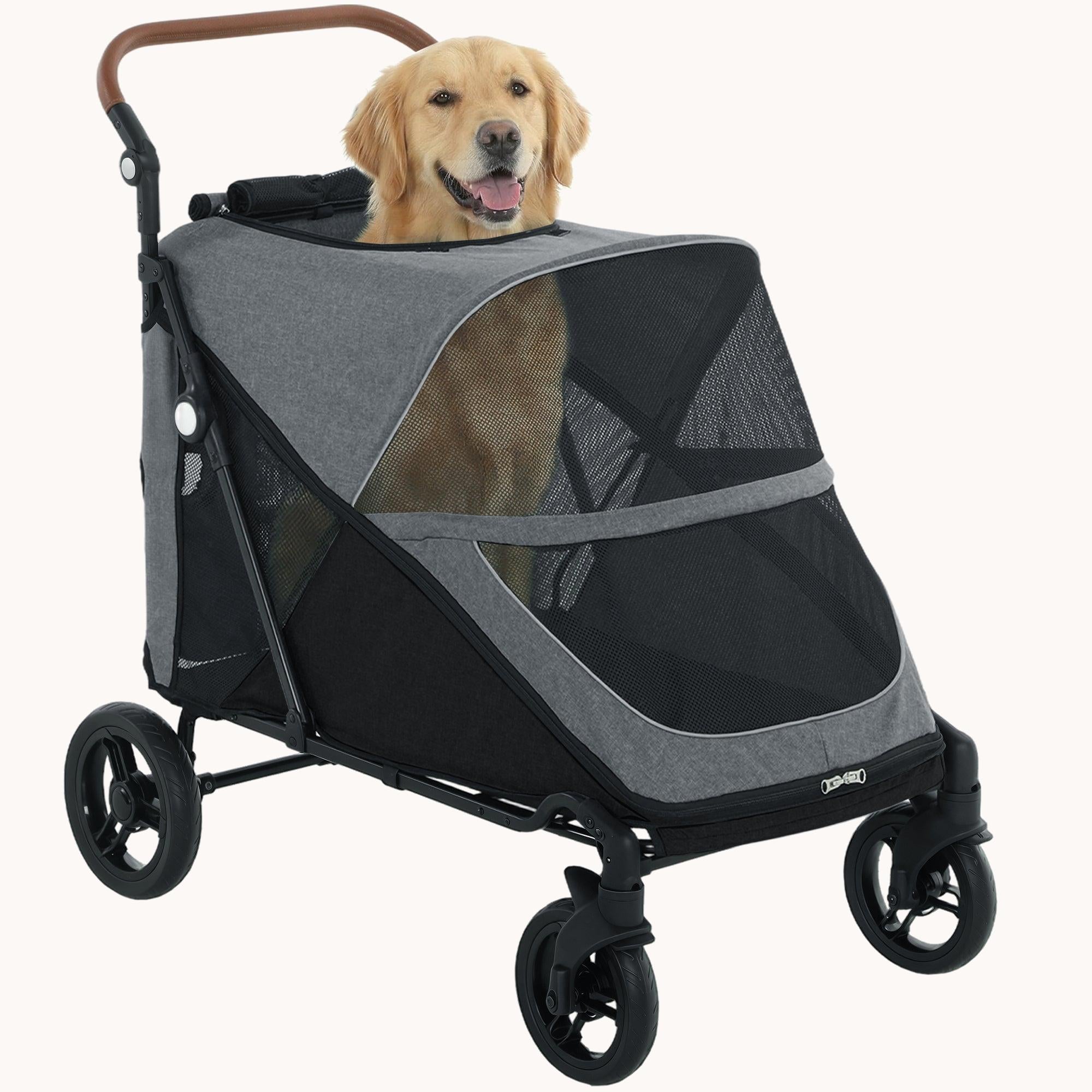 PawHut Dog Stroller for Large Dogs Up to 88 LBS with All-Terrain Spring Suspension, 8-Position Adjustable Handle, Gray