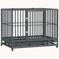 Load image into Gallery viewer, 43" Heavy Duty Dog Crate with Lockable Wheels, Double Door & Removable Tray, Gray