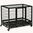 Load image into Gallery viewer, 36" Heavy Duty Dog Crate with Removable Tray, Lockable Wheels & Double Door, Black