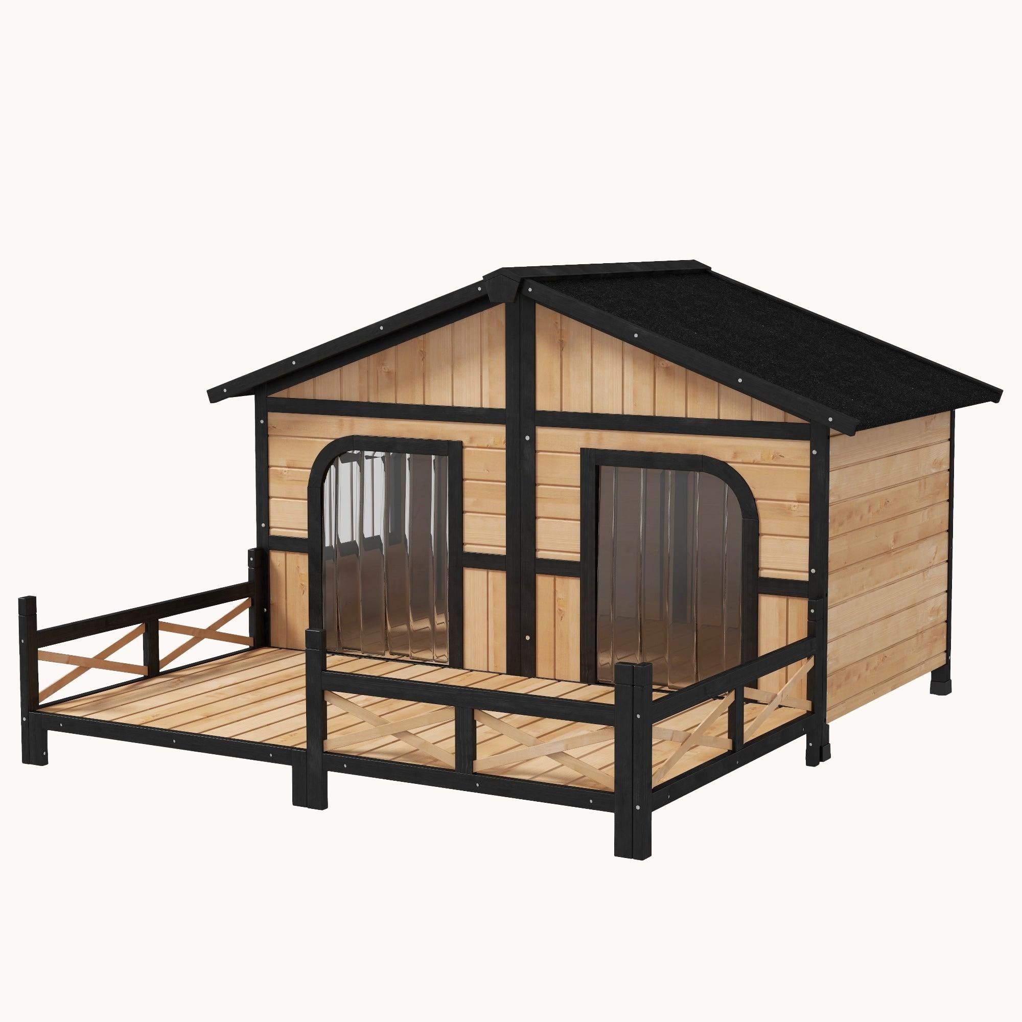 PawHut Double Dog House with Porch & Removable Bottom Easy Cleaning