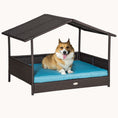 Load image into Gallery viewer, Dog House Outdoor with Canopy and Cushion for Small to Medium Pets Brown and Blue