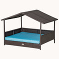 Load image into Gallery viewer, Dog House Outdoor with Canopy and Cushion for Small to Medium Pets Brown and Blue