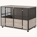 Load image into Gallery viewer, 3-Door Large Dog Kennel Furniture with Adjustable Feet, Walnut Wood Finish and Black