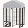 Load image into Gallery viewer, 3.9'x3.9'x6' Outdoor Dog Kennel with Rotating Bowls & All-Weather Cover for Small & Medium Dogs