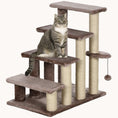 Load image into Gallery viewer, 4-Level Carpeted Cat Steps with Scratching Posts & Side Ledge for High Bed, Sofa, Brown