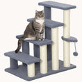 Load image into Gallery viewer, 4-Level Carpeted Cat Steps with Scratching Posts & Side Ledge for High Bed, Sofa, Gray