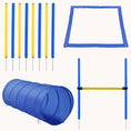 Load image into Gallery viewer, 4PC Dog Agility Training Kit Jump Hurdle Tunnel Pause Box Weave Poles and Carrying Bag Blue/Yellow