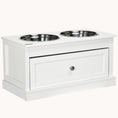 Load image into Gallery viewer, Raised Dog Bowls Double Diner with Storage Drawer Containing 11L Capacity, White