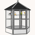 Load image into Gallery viewer, 69" Large Wooden Hexagonal Outdoor Aviary Flight Bird Cage With Covered Roof, Light Gray