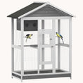 Load image into Gallery viewer, 64.5" Wooden Bird Cage Aviary, Flight Cage with 4 Perches, Nest and Slide-Out Tray for Indoor/Outdoor, Gray