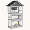 Load image into Gallery viewer, Wooden Bird Aviary, 67" Outdoor Bird Cage with Slide-Out Tray, Three Doors, Birdhouse, Ladder, Perches for Finches, Parakeets, Gray