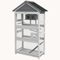 Load image into Gallery viewer, Wooden Bird Aviary, 67" Outdoor Bird Cage with Slide-Out Tray, Three Doors, Birdhouse, Ladder, Perches for Finches, Parakeets, Gray