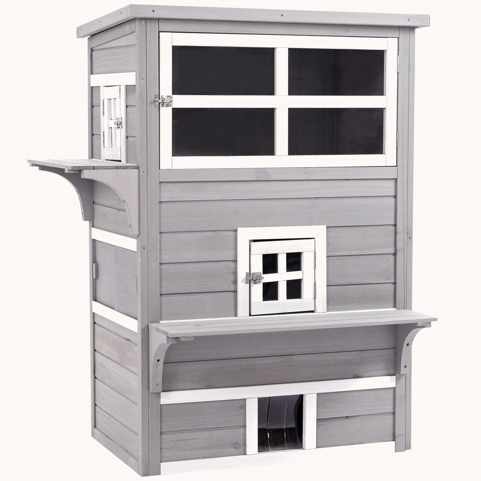 PawHut 3-Story Cat Shelter Weatherproof Fun Escape Solid Construction