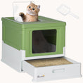 Load image into Gallery viewer, Hooded Cat Litter Box with Tray, Foldable Smell-Proof Design & Dual Entry, Yellow & Green