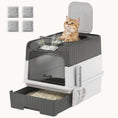 Load image into Gallery viewer, Hooded Cat Litter Box with Drawer, Scoop & Top Exit, Grey