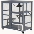 Load image into Gallery viewer, 39" Indoor Wooden Cat House with Wheels, 3 Platforms, Hammock & Openable Top, Light Gray