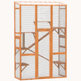 Load image into Gallery viewer, 99"H Wooden Cat Enclosure w/ 6 Jumping Platforms, Ramps & Window Access, Orange