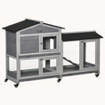 Load image into Gallery viewer, 62" Wooden Rabbit Hutch with Wheels, Run Area, Removable Tray, Lockable Doors & Ramp, Gray