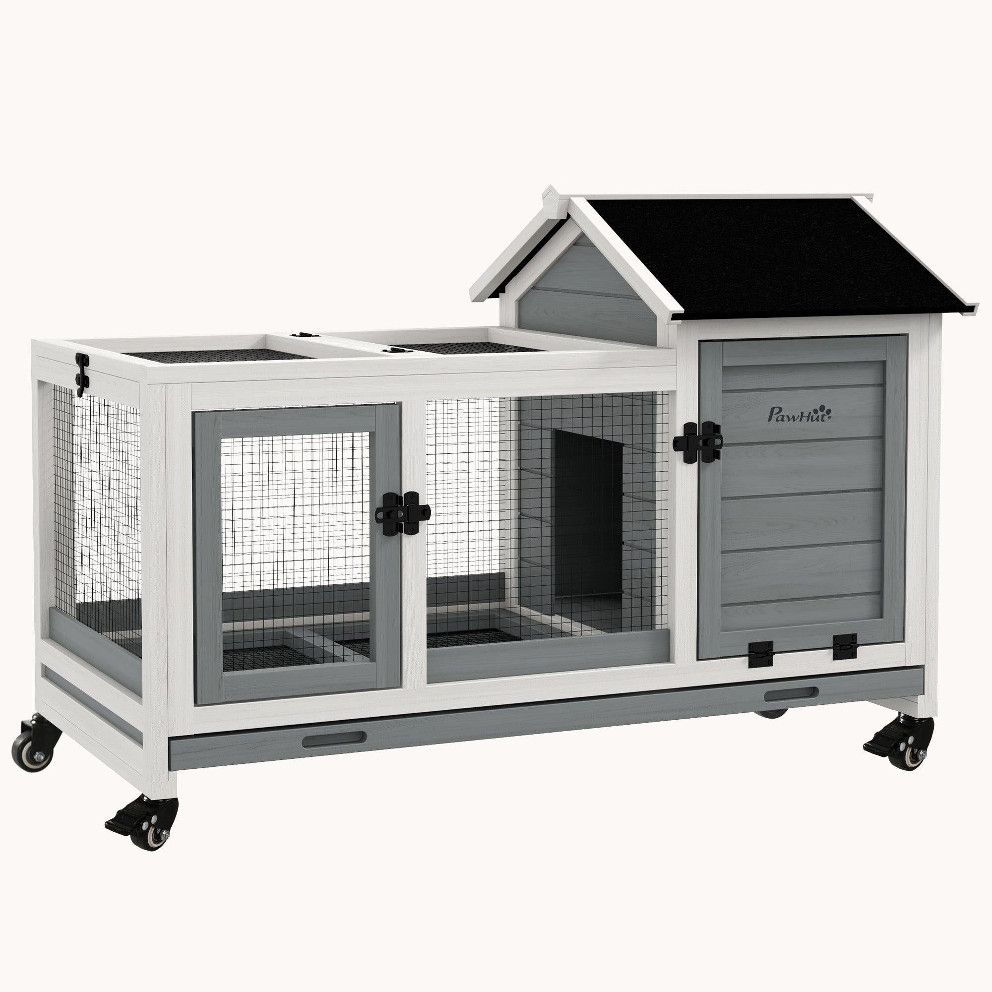 【快適ラビットハウス】？ PawHut Wooden Rabbit Hutch: Easy Access & Cleaning, Perfect for Pets