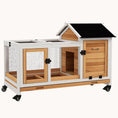 Load image into Gallery viewer, Large Wooden Rabbit Hutch with Wheels, Run & Slide-Out Tray, for Indoor/Outdoor, Yellow