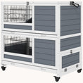 Load image into Gallery viewer, 35.5" Wooden Rabbit Hutch with Wheels, 2-Tier Cage, Removable Tray & Ramp, Gray