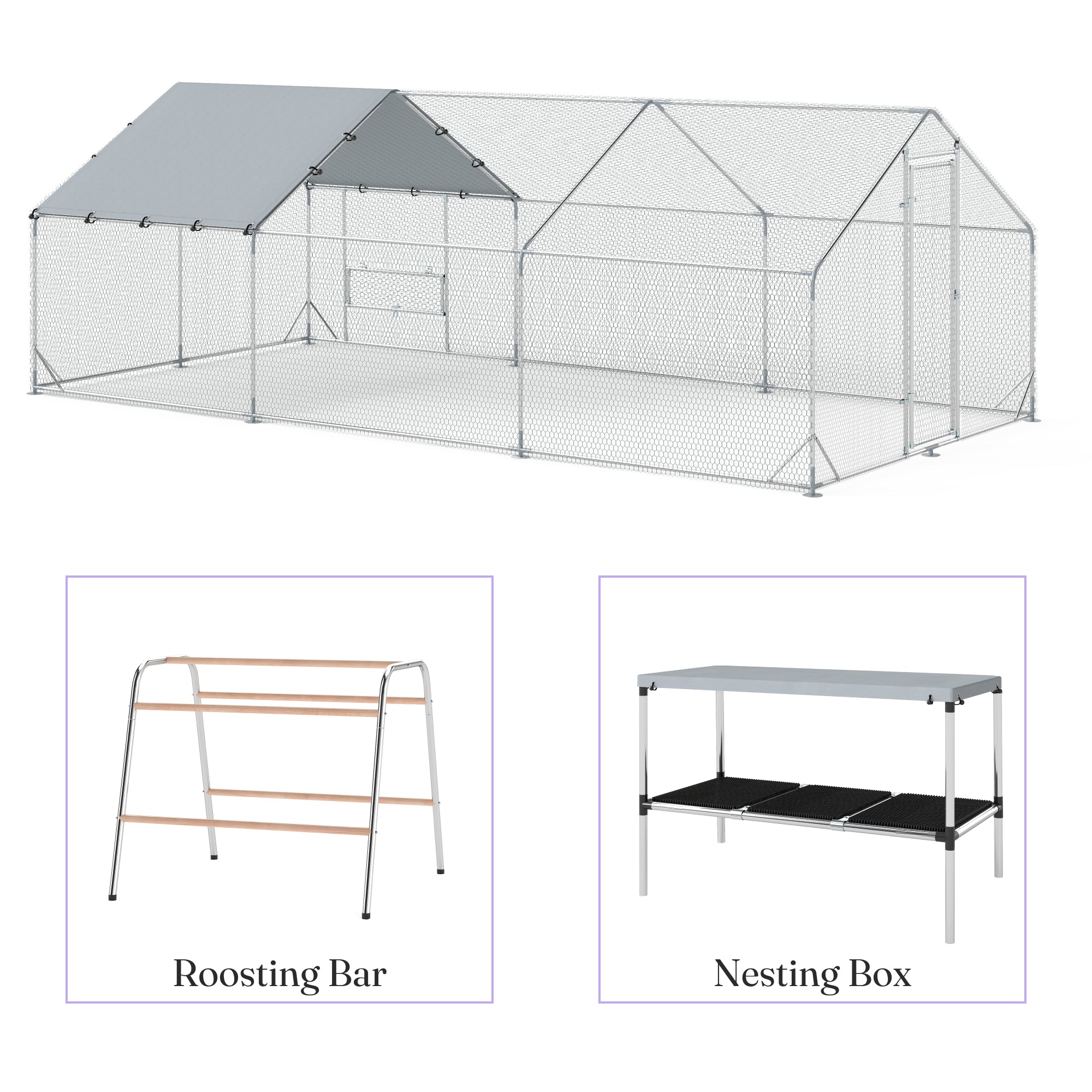 9.8' x 19.7' x 6.4' Metal Chicken Coop with Nesting Box, Roosting Bar, for 18-24 Poultries