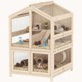 Load image into Gallery viewer, 3-Tier Wooden Hamster Cage with Divider, Tray, Ramps & Huts, Natural
