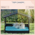 Load image into Gallery viewer, PawHut Wicker Dog House Outdoor with Canopy, Rattan Dog Bed with Water-resistant Cushion, Raised Dog Bed for Small, Medium Dogs up to 66 lbs, 19.75" in Length, Brown Wicker, Blue Cushion