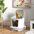 Load image into Gallery viewer, PawHut Cat Litter Box with Lid, Covered Kitty Litter Box Enclosed with Scoop, Drawer, Top Entry, Deodorizing Bags, Easy to Clean, Odor Control, Gray