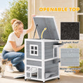 Load image into Gallery viewer, Wooden Cat House 2-Floor Outdoor Kitten Shelter with 3 Doors and Window Grey